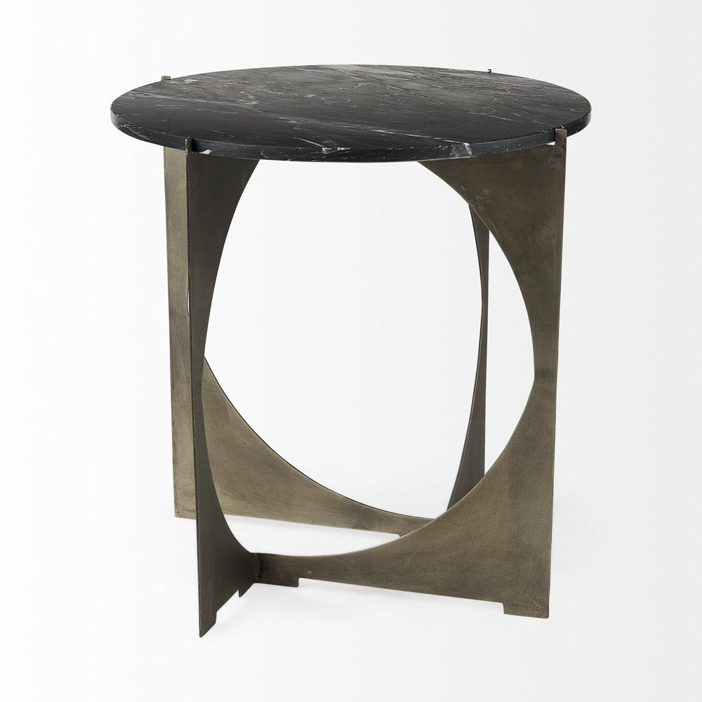 20" Black Marble Round End Table HomeRoots