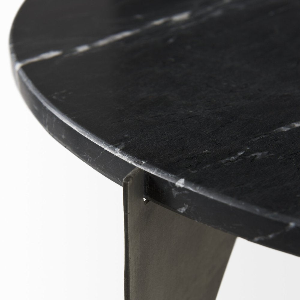 20" Black Marble Round End Table HomeRoots