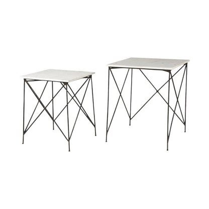 Set of Two White and Black Marble and Metal Square Nested Tables HomeRoots