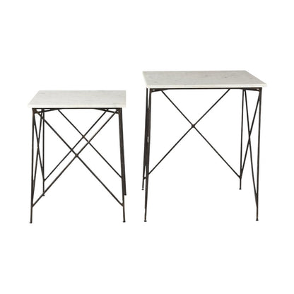 Set of Two White and Black Marble and Metal Square Nested Tables HomeRoots