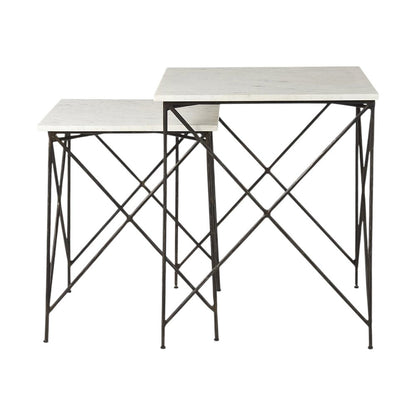 Set of Two White and Black Marble and Metal Square Nested Tables HomeRoots