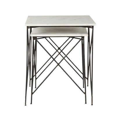 Set of Two White and Black Marble and Metal Square Nested Tables HomeRoots