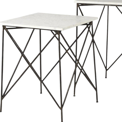 Set of Two White and Black Marble and Metal Square Nested Tables HomeRoots
