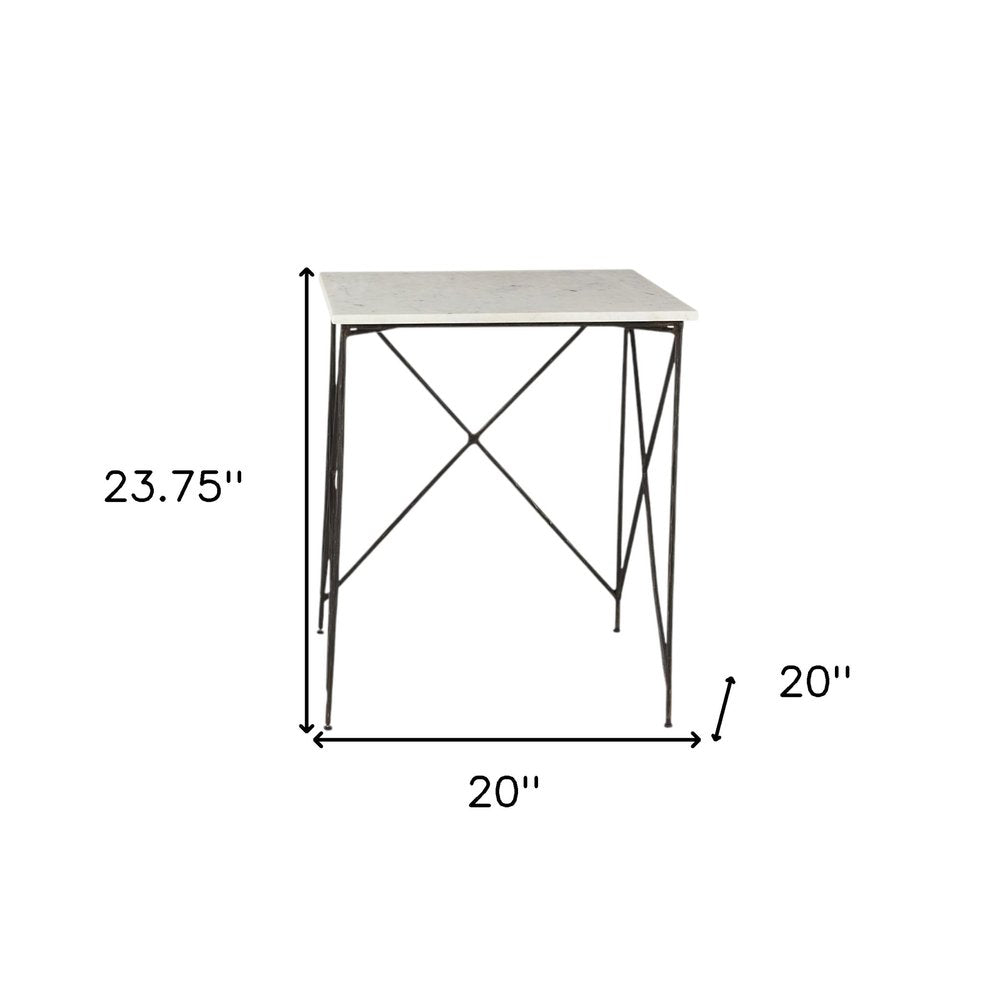 Set of Two White and Black Marble and Metal Square Nested Tables HomeRoots