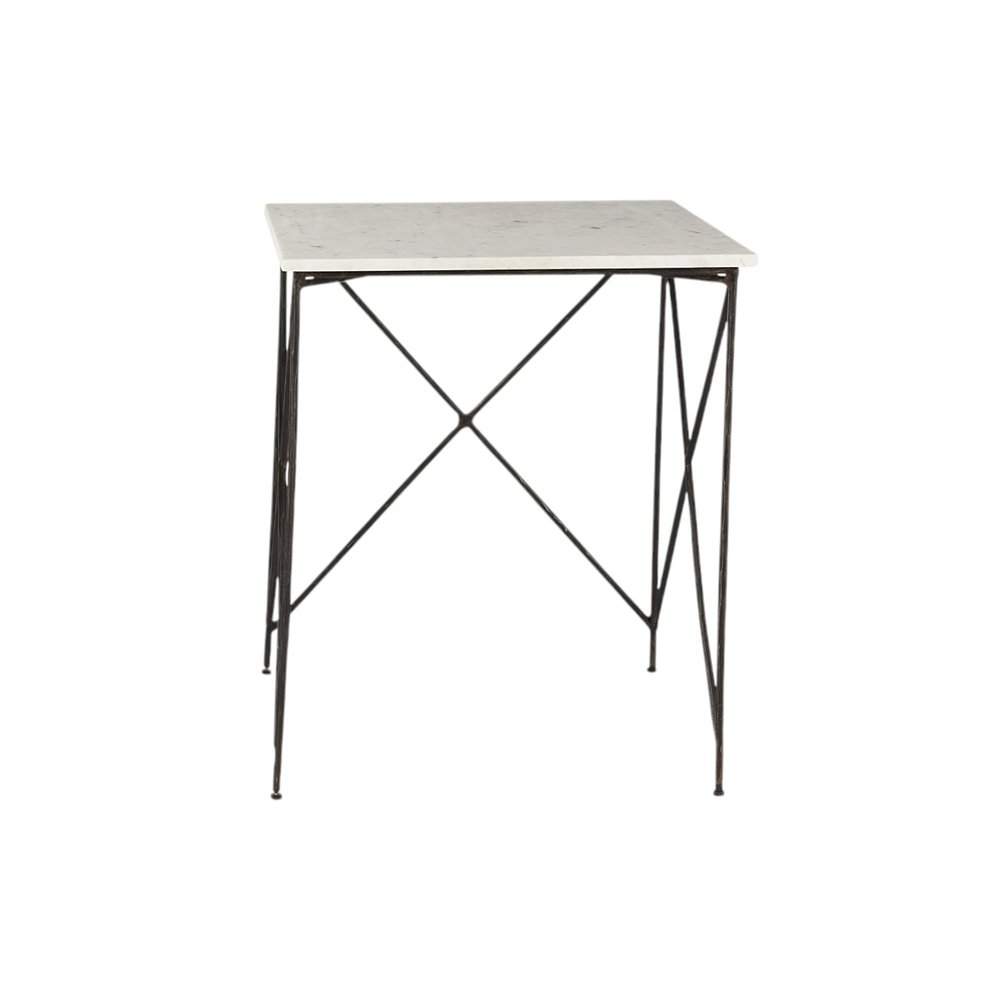 Set of Two White and Black Marble and Metal Square Nested Tables — view 10