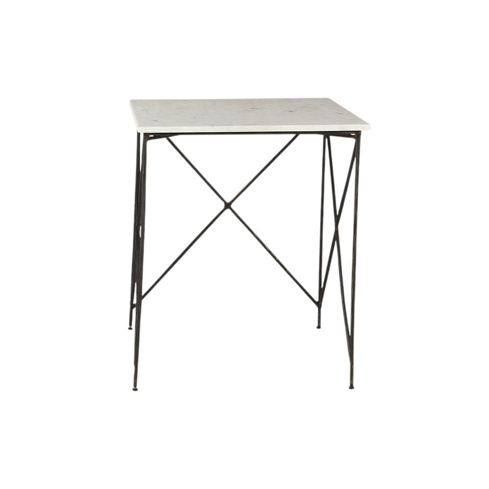 Set of Two White and Black Marble and Metal Square Nested Tables HomeRoots