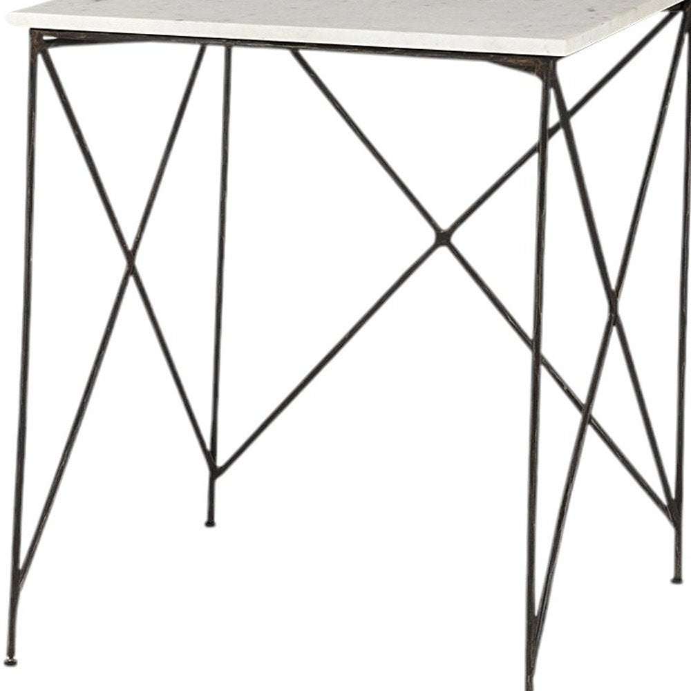 Set of Two White and Black Marble and Metal Square Nested Tables HomeRoots