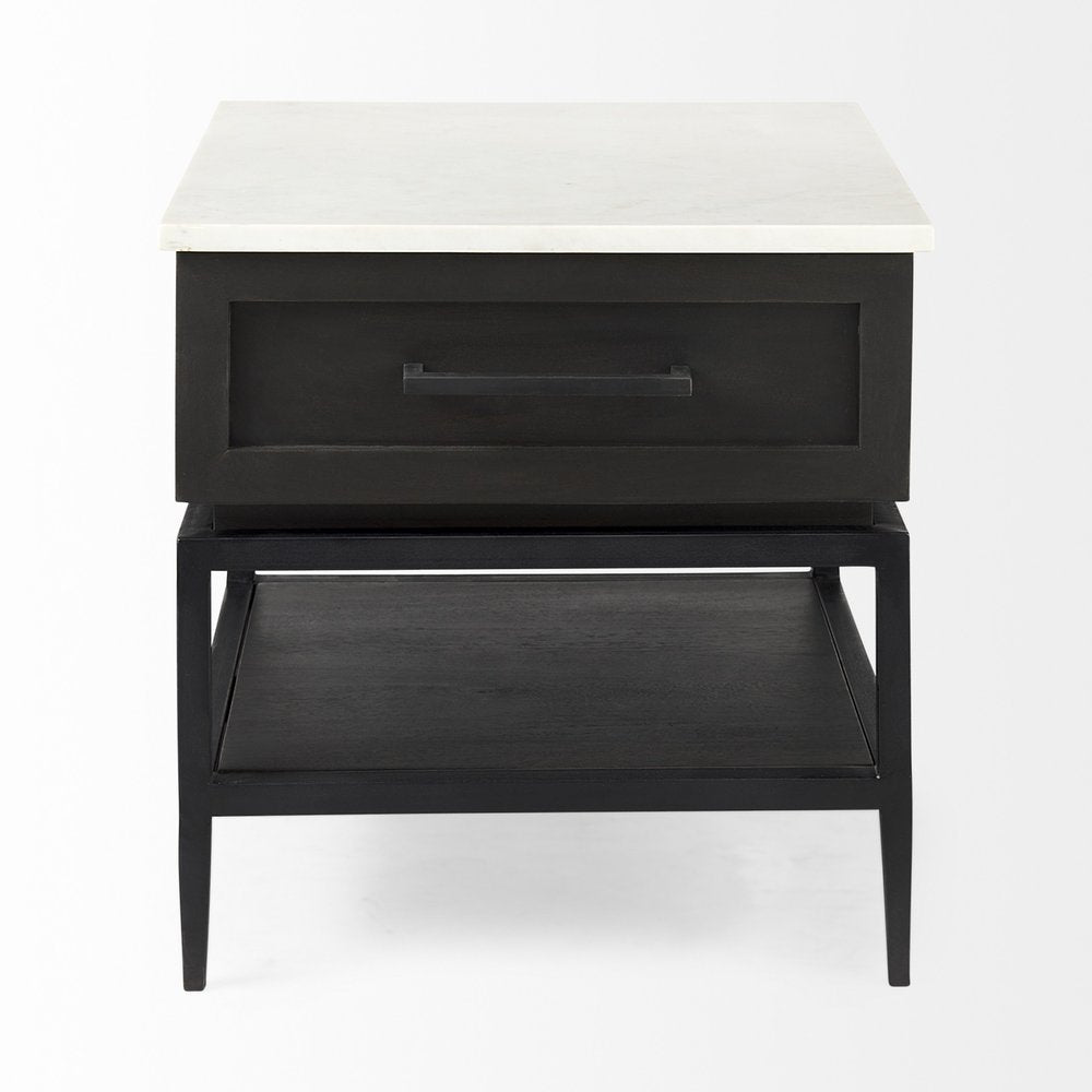 22" Black And White Marble Square End Table With Drawer And Shelf HomeRoots