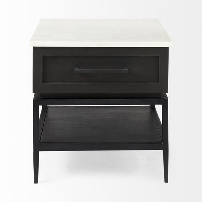 22" Black And White Marble Square End Table With Drawer And Shelf HomeRoots