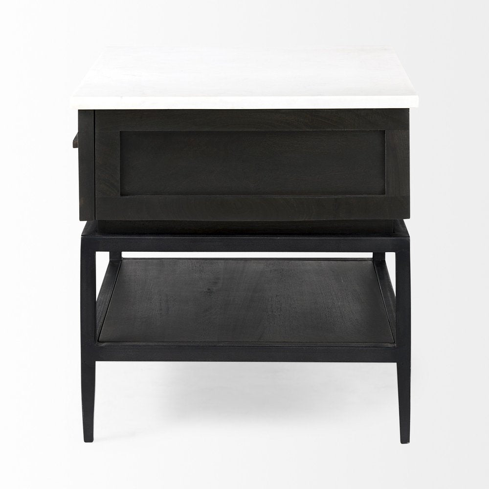 22" Black And White Marble Square End Table With Drawer And Shelf HomeRoots