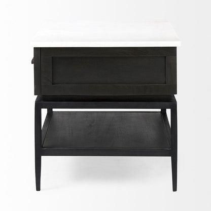 22" Black And White Marble Square End Table With Drawer And Shelf HomeRoots