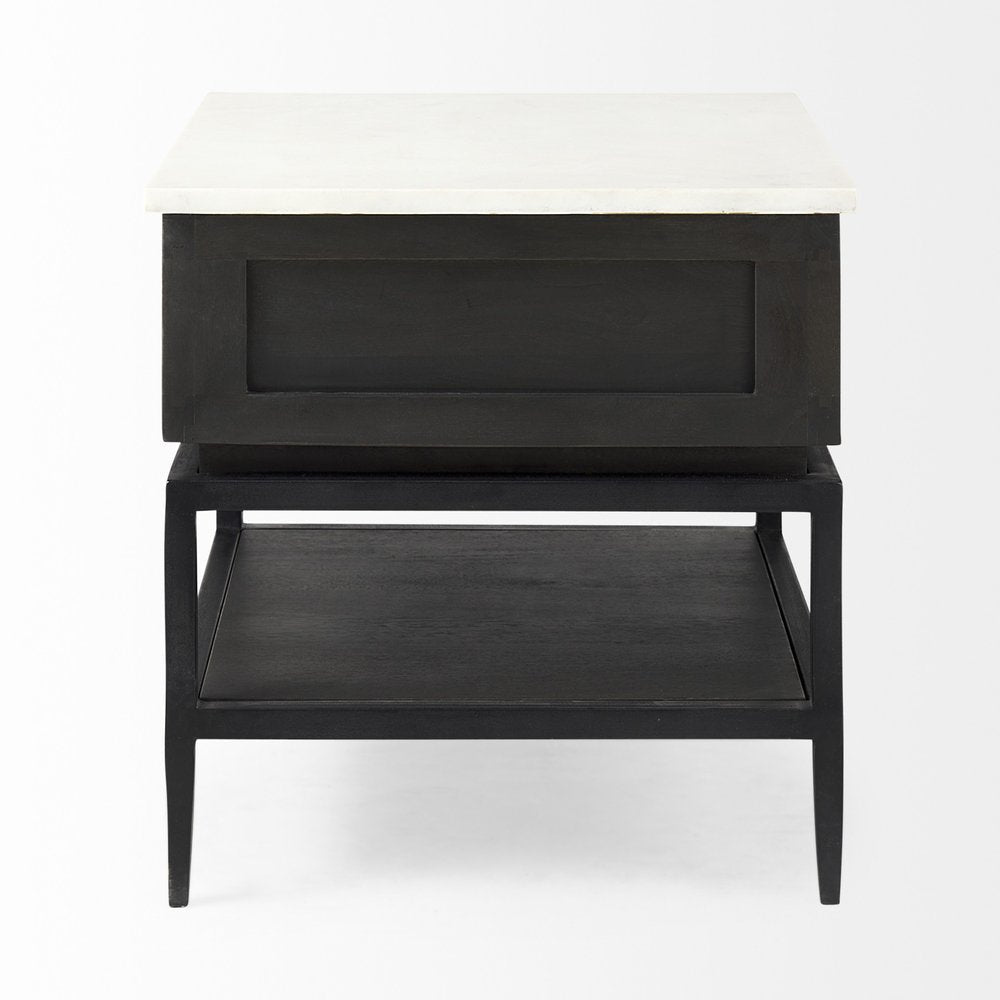 22" Black And White Marble Square End Table With Drawer And Shelf HomeRoots