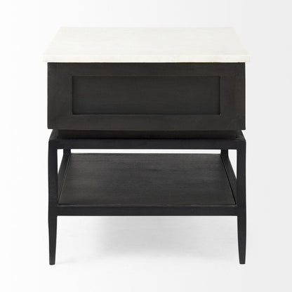 22" Black And White Marble Square End Table With Drawer And Shelf HomeRoots