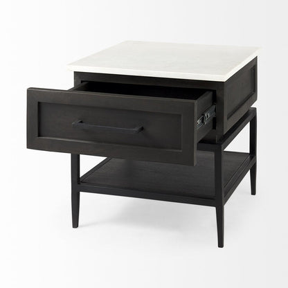22" Black And White Marble Square End Table With Drawer And Shelf HomeRoots