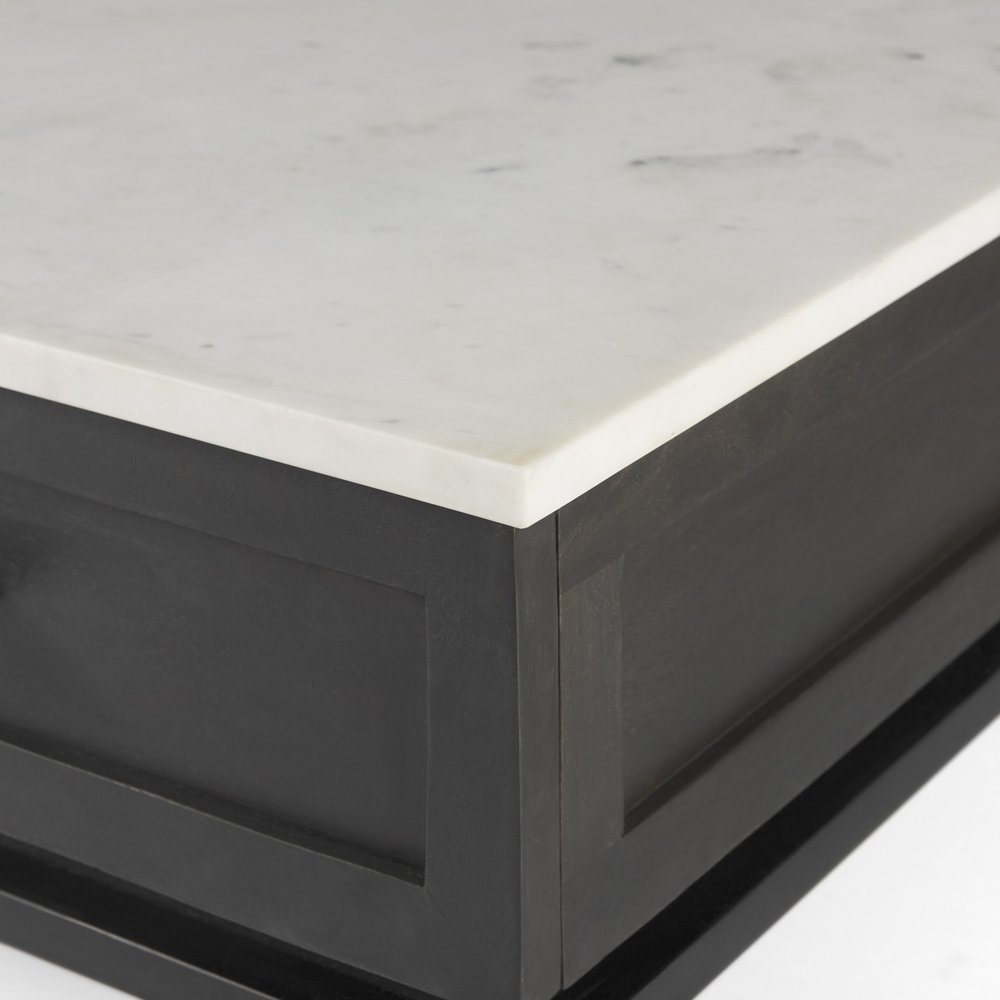 22" Black And White Marble Square End Table With Drawer And Shelf HomeRoots