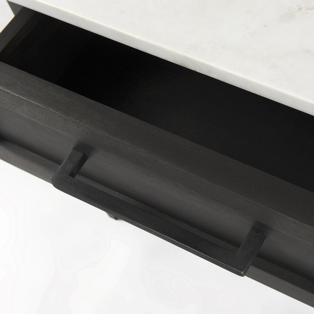 22" Black And White Marble Square End Table With Drawer And Shelf HomeRoots
