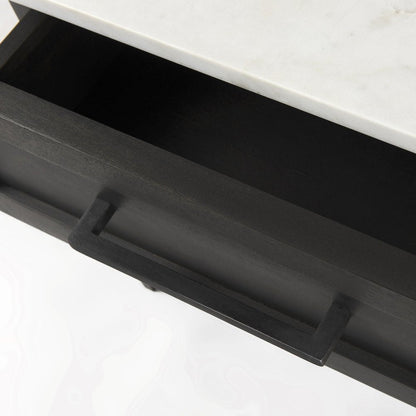 22" Black And White Marble Square End Table With Drawer And Shelf HomeRoots