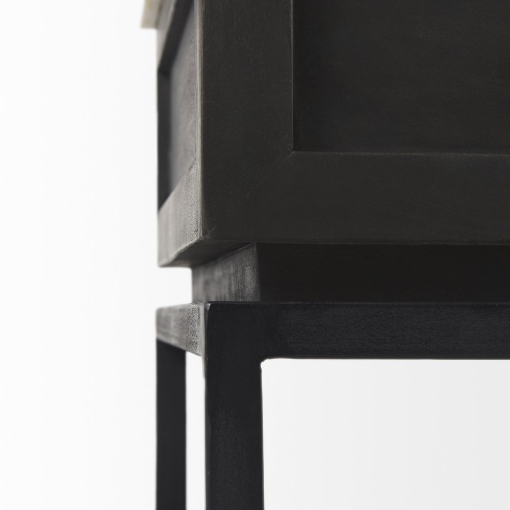 22" Black And White Marble Square End Table With Drawer And Shelf HomeRoots