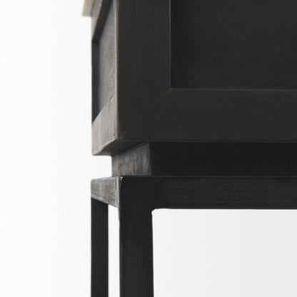 22" Black And White Marble Square End Table With Drawer And Shelf HomeRoots