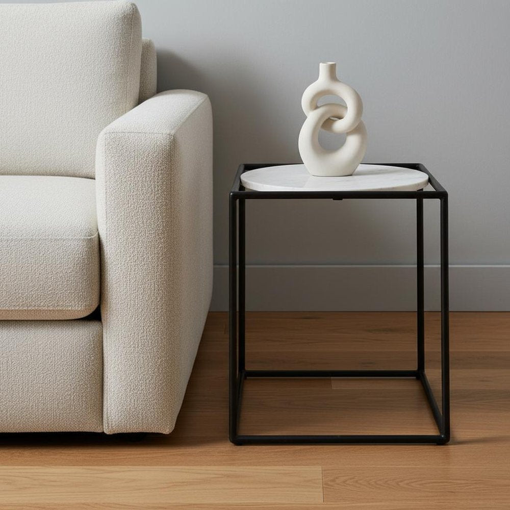 22" Black Marble Round End Table HomeRoots