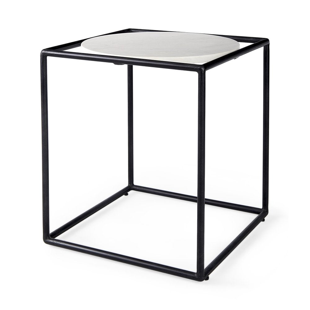 22" Black Marble Round End Table HomeRoots