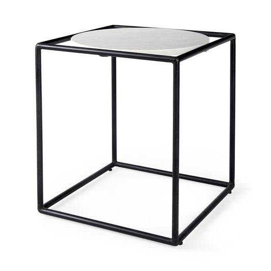 22" Black Marble Round End Table HomeRoots