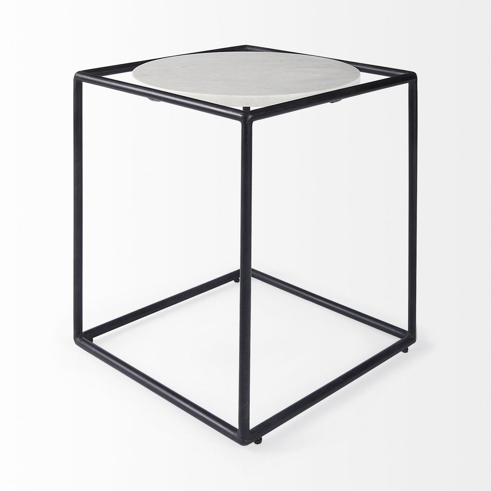 22" Black Marble Round End Table HomeRoots
