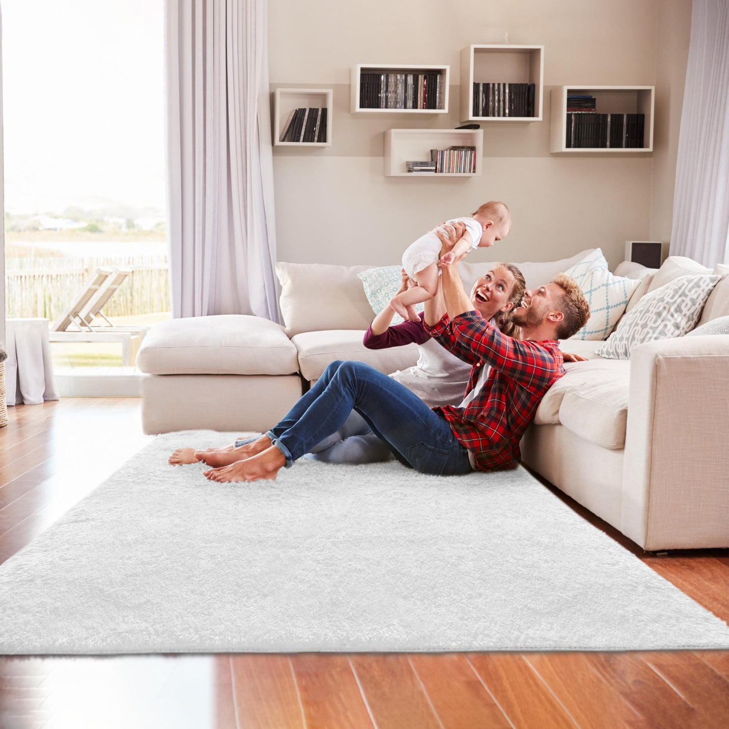 4' X 5' White Power Loom Area Rug