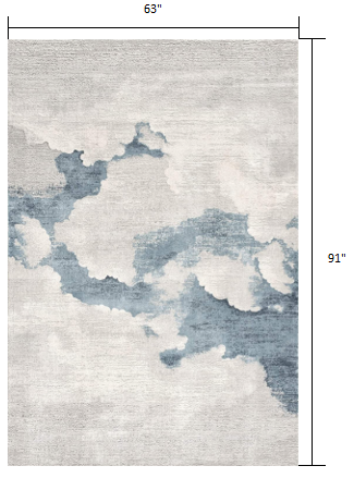 4’ X 6’ Gray And Blue Abstract Clouds Area Rug