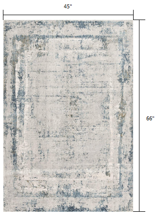 4’ X 6’ Ivory And Blue Abstract Distressed Area Rug