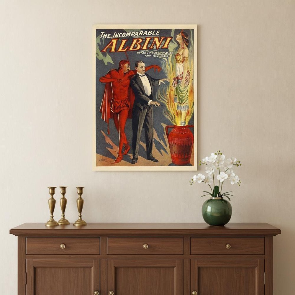 24" X 32" The Incomparable Albini Vintage Magic Poster Wall Art HomeRoots