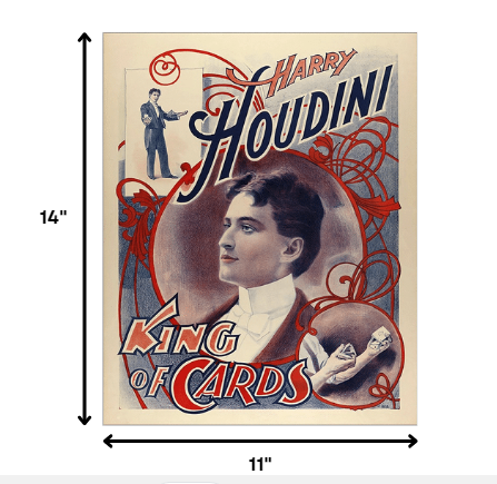 30" X 24" Houdini King Of Cards Vintage Magic Poster Wall Art