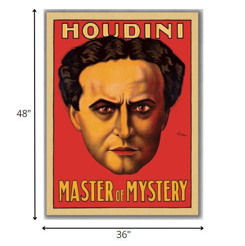 36" X 48" Houdini Master Of Mystery Vintage Magic Poster Wall Art HomeRoots