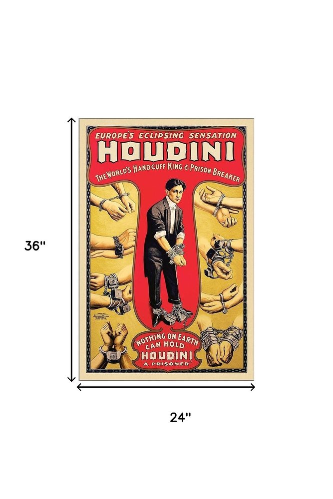 24" X 36" Houdini Handcuff King Vintage Magic Poster Wall Art — view 6