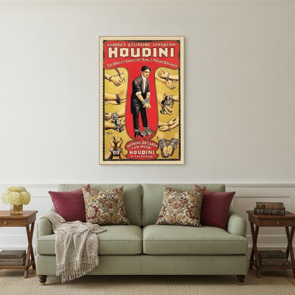 24" X 36" Houdini Handcuff King Vintage Magic Poster Wall Art — view 1