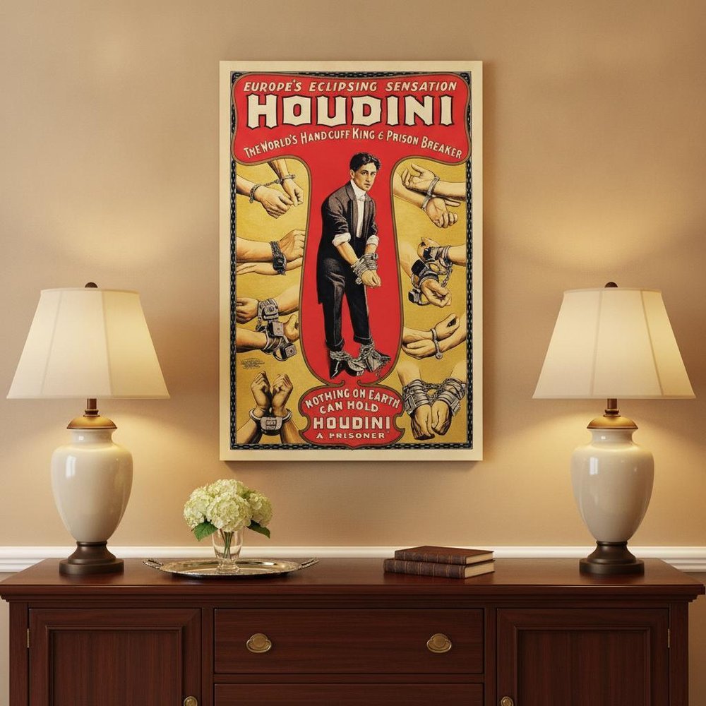 24" X 36" Houdini Handcuff King Vintage Magic Poster Wall Art HomeRoots