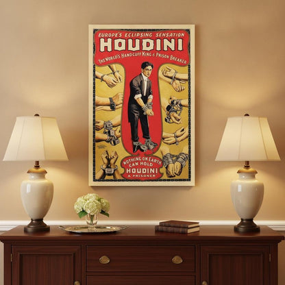 24" X 36" Houdini Handcuff King Vintage Magic Poster Wall Art HomeRoots