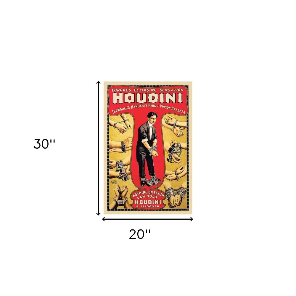 24" X 36" Houdini Handcuff King Vintage Magic Poster Wall Art HomeRoots