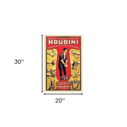 24" X 36" Houdini Handcuff King Vintage Magic Poster Wall Art HomeRoots