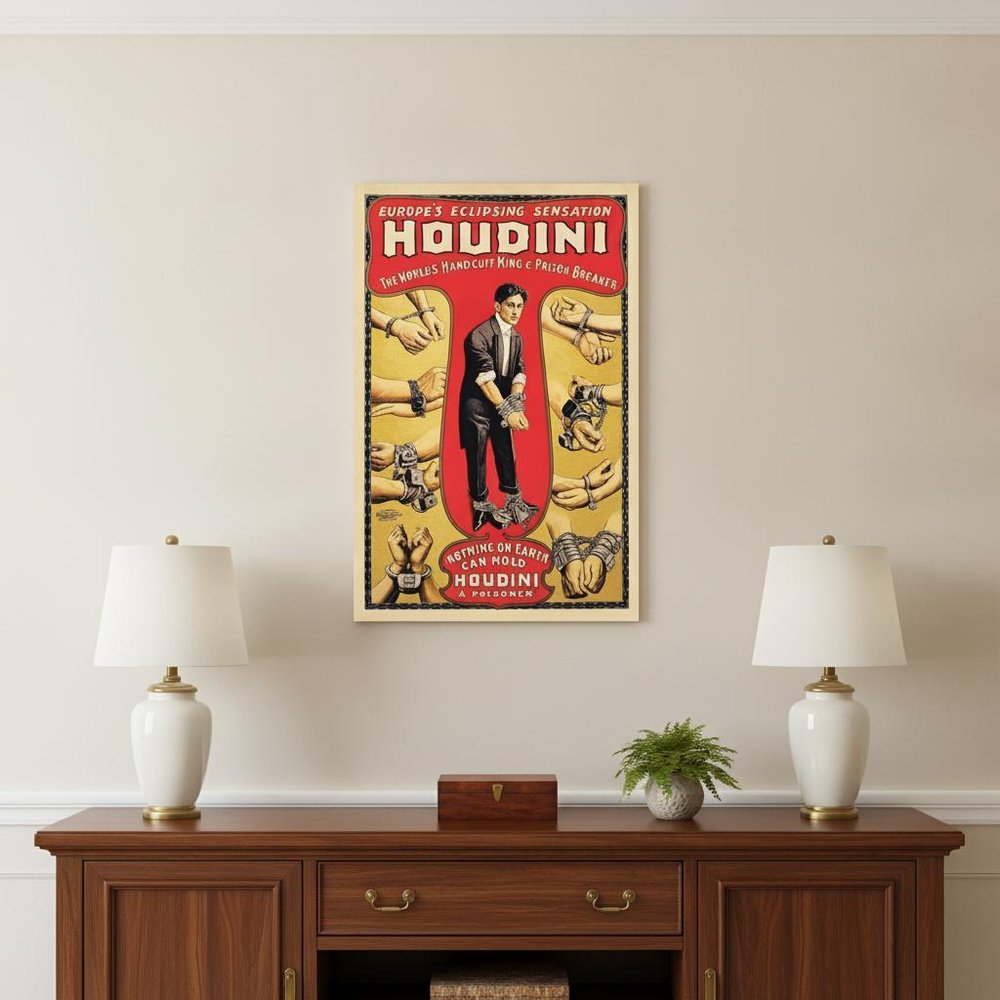24" X 36" Houdini Handcuff King Vintage Magic Poster Wall Art HomeRoots