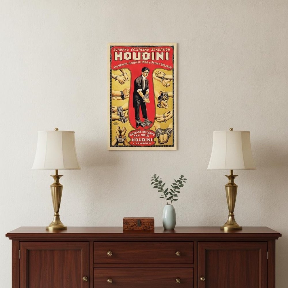 24" X 36" Houdini Handcuff King Vintage Magic Poster Wall Art HomeRoots