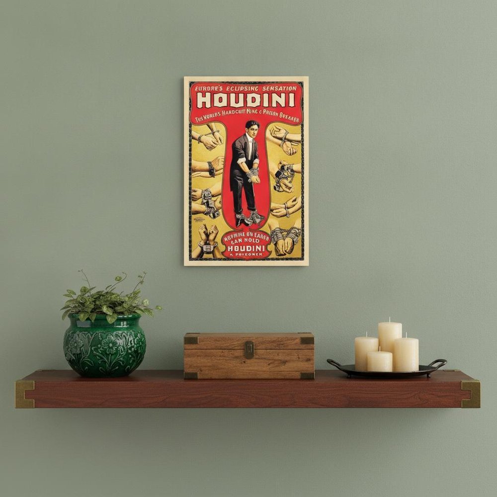 24" X 36" Houdini Handcuff King Vintage Magic Poster Wall Art HomeRoots