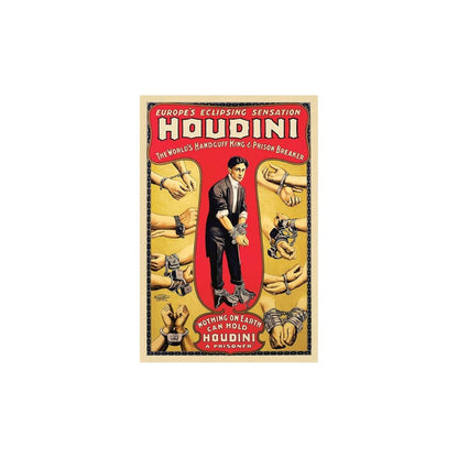 24" X 36" Houdini Handcuff King Vintage Magic Poster Wall Art HomeRoots