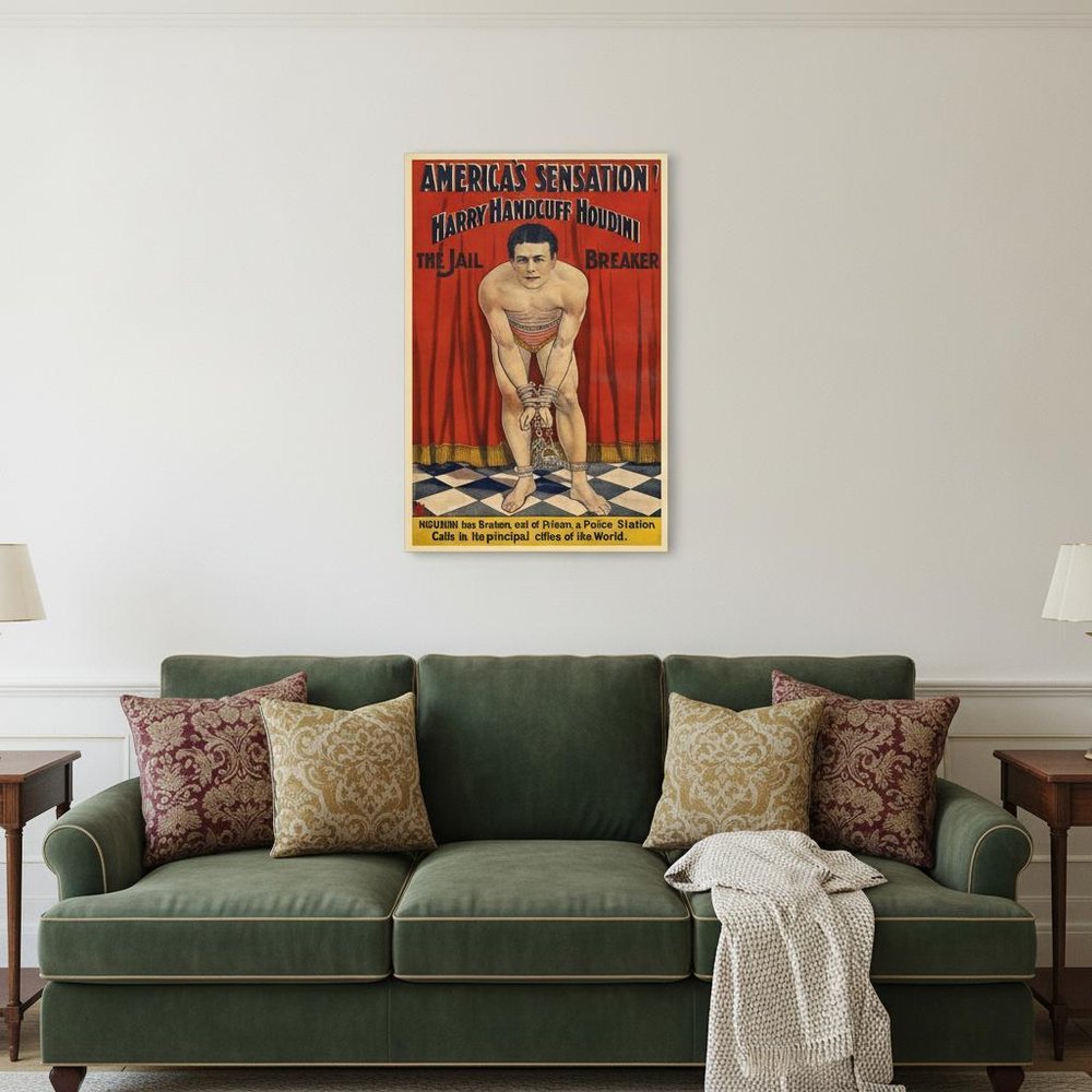36" X 54" Houdini In Handcuffs Vintage Magic Poster Wall Art — view 1