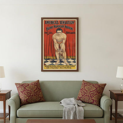 36" X 54" Houdini In Handcuffs Vintage Magic Poster Wall Art HomeRoots