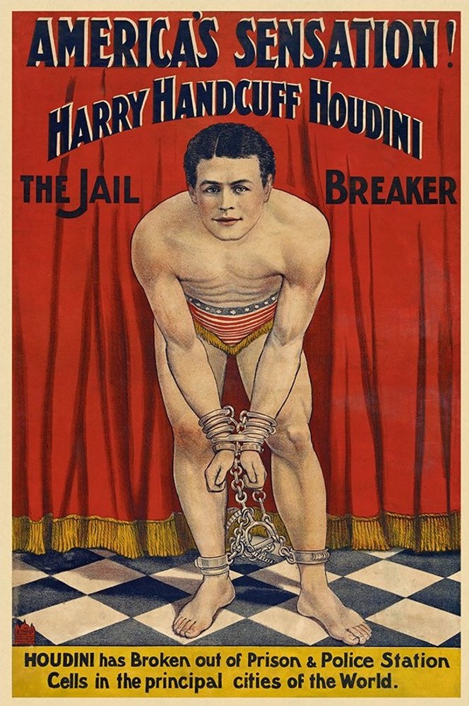 36" X 54" Houdini In Handcuffs Vintage Magic Poster Wall Art — view 6