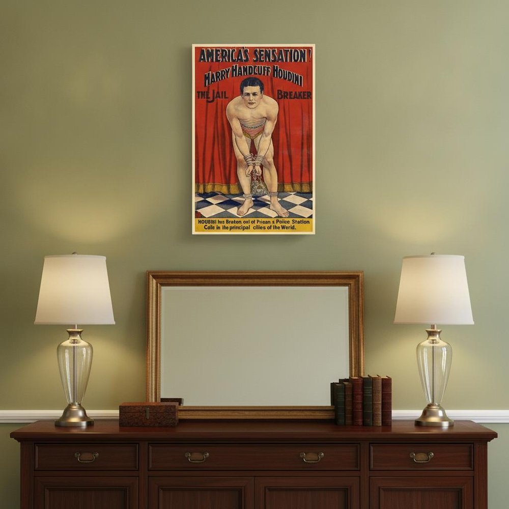 36" X 54" Houdini In Handcuffs Vintage Magic Poster Wall Art HomeRoots