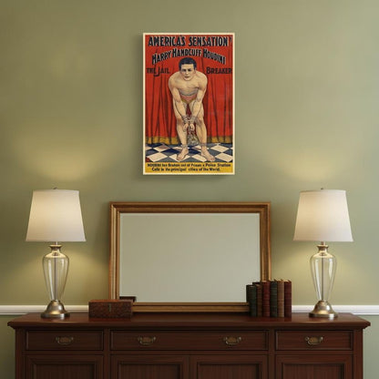 36" X 54" Houdini In Handcuffs Vintage Magic Poster Wall Art HomeRoots