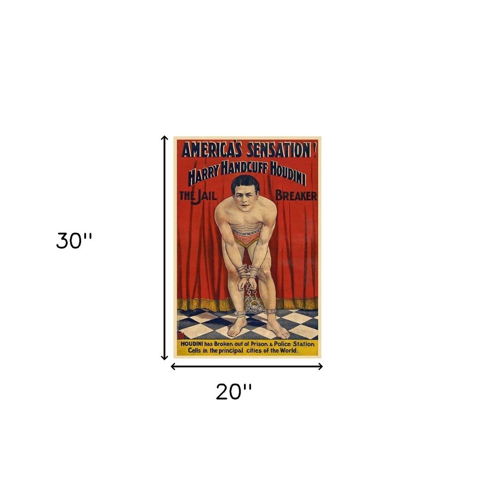 36" X 54" Houdini In Handcuffs Vintage Magic Poster Wall Art — view 13