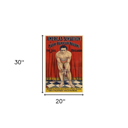36" X 54" Houdini In Handcuffs Vintage Magic Poster Wall Art HomeRoots